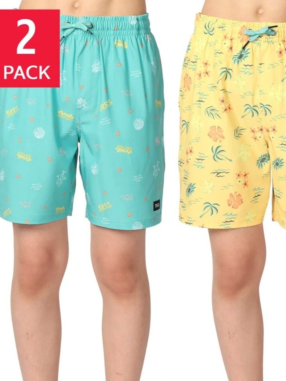 RVCA Boys XS 5/6 Swim Trunks 2-PackYellow Tropic & Blue RVCA Print